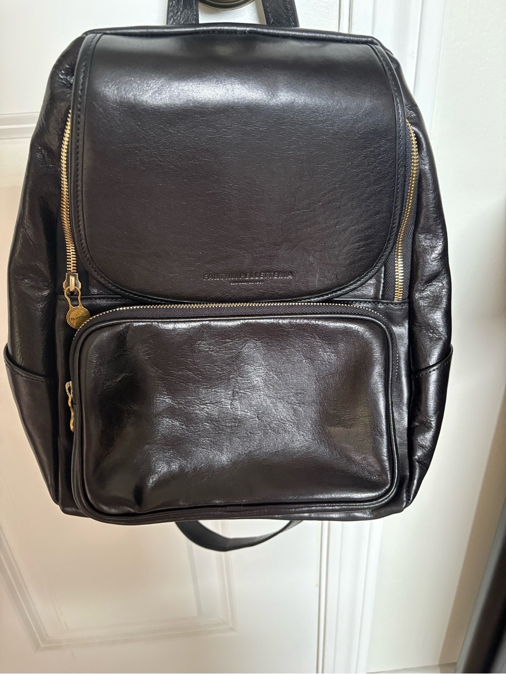 Fantini Pelletteria Black Leather Backpack Purse